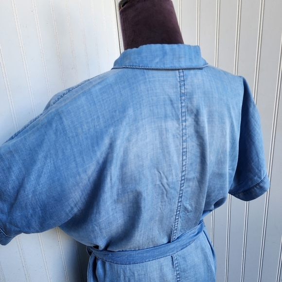 H&M Denim Women's Dress  Blue Denim Snap Buttons Short Sleeve Tie Sz 4 - Picture 8 of 15